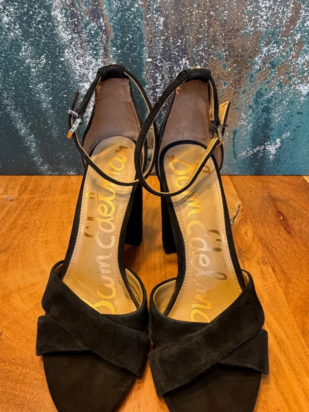 Sam‎ Edelman Classic 2010s Black Suede Block Heel Sandals 7